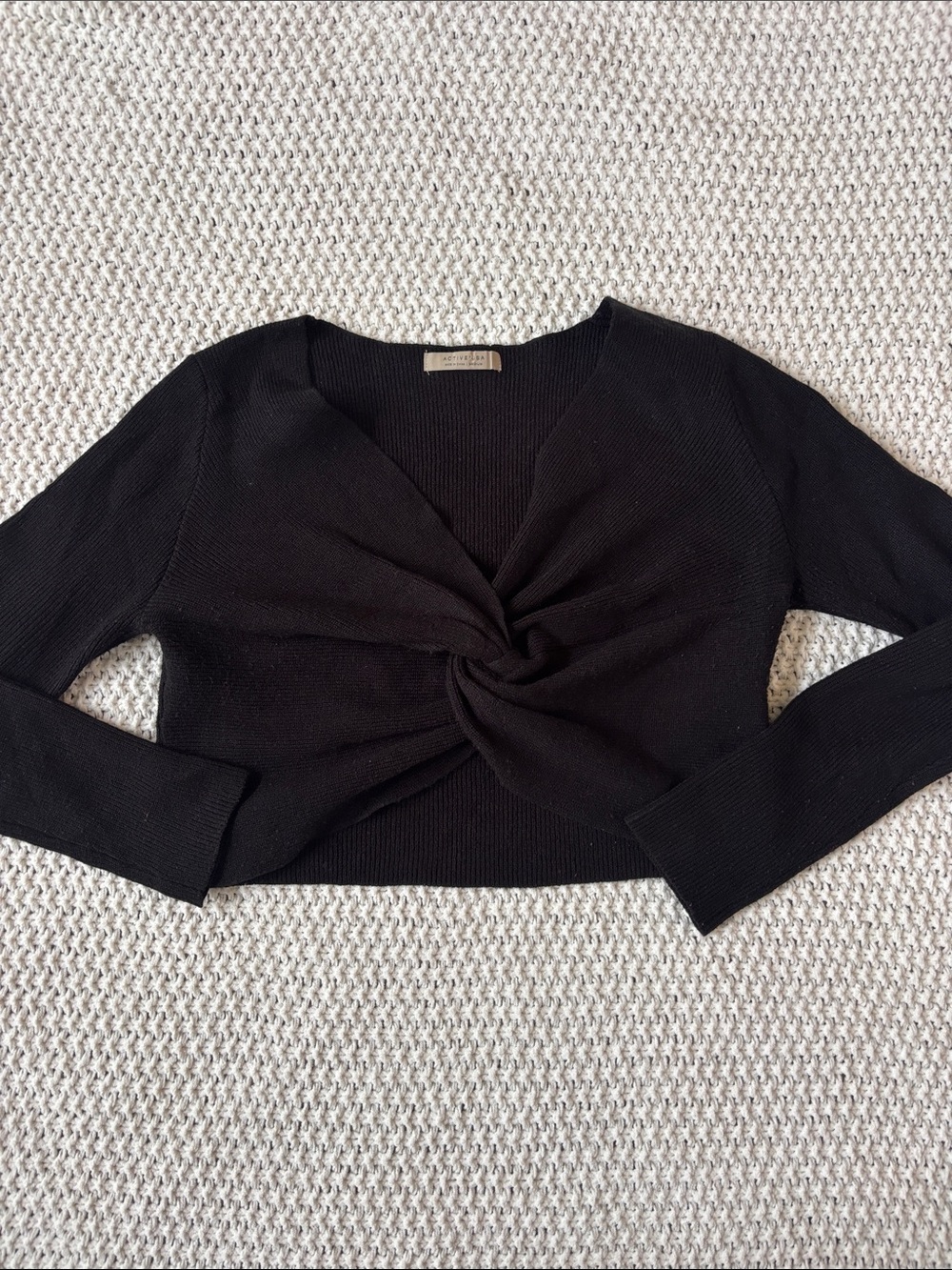 Active USA Black Twist-Knot Ribbed Cropped Sweater Medium Balletcore